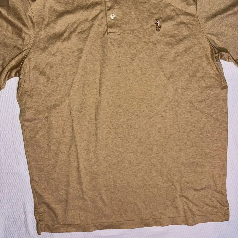 Polo Ralph Lauren Mens M Classic Fit Short Sleeve Polo Shirt Tan/Beige Pony